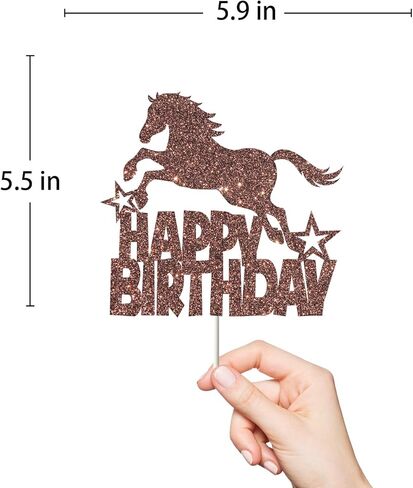 امبيشي زينة كعكة عيد ميلاد سعيد بتصميم حصان لامع بلون بني، ديكور لحفلات اعياد الميلاد بطابع الفروسية، مناسبة للاولاد او البنات، مستلزمات حفلات اعياد الميلاد على شكل حصان in Kuwait