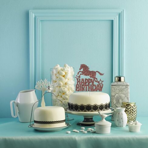 امبيشي زينة كعكة عيد ميلاد سعيد بتصميم حصان لامع بلون بني، ديكور لحفلات اعياد الميلاد بطابع الفروسية، مناسبة للاولاد او البنات، مستلزمات حفلات اعياد الميلاد على شكل حصان in Kuwait