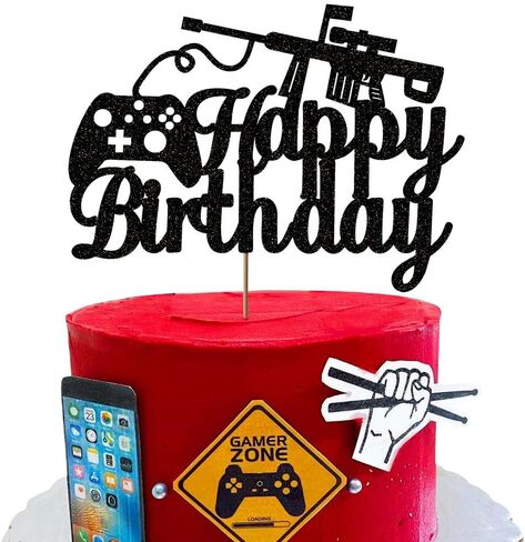 غلاف كعكة عيد الميلاد بتصميم لعبة الفيديو باللون الأسود من فيفيكرافت لتزيين الحفلات، مستلزمات حفلات ألعاب الفيديو لحفلات أعياد الميلاد للأطفال (16.7 سم × 12.4 سم) in Kuwait