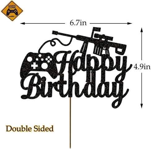 غلاف كعكة عيد الميلاد بتصميم لعبة الفيديو باللون الأسود من فيفيكرافت لتزيين الحفلات، مستلزمات حفلات ألعاب الفيديو لحفلات أعياد الميلاد للأطفال (16.7 سم × 12.4 سم) in Kuwait