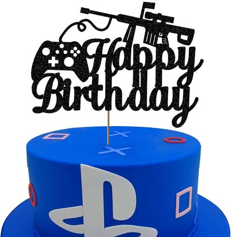 غلاف كعكة عيد الميلاد بتصميم لعبة الفيديو باللون الأسود من فيفيكرافت لتزيين الحفلات، مستلزمات حفلات ألعاب الفيديو لحفلات أعياد الميلاد للأطفال (16.7 سم × 12.4 سم) in Kuwait