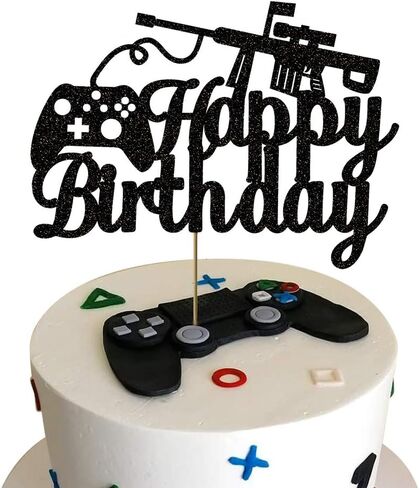 غلاف كعكة عيد الميلاد بتصميم لعبة الفيديو باللون الأسود من فيفيكرافت لتزيين الحفلات، مستلزمات حفلات ألعاب الفيديو لحفلات أعياد الميلاد للأطفال (16.7 سم × 12.4 سم) in Kuwait