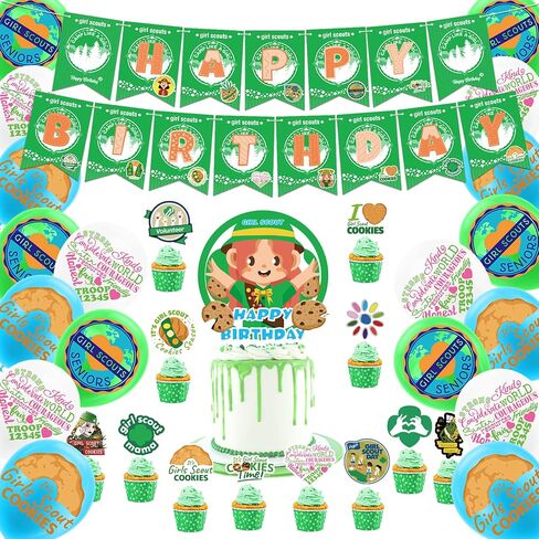 زينة حفلات اعياد الميلاد للفتيات الكشافة تتضمن لافتة عيد ميلاد سعيد وبالونات لاتكس واعواد علوية للكب كيك لتزيين حفلات اعياد الميلاد بطابع الكشافة in Kuwait