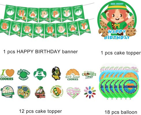 زينة حفلات اعياد الميلاد للفتيات الكشافة تتضمن لافتة عيد ميلاد سعيد وبالونات لاتكس واعواد علوية للكب كيك لتزيين حفلات اعياد الميلاد بطابع الكشافة in Kuwait