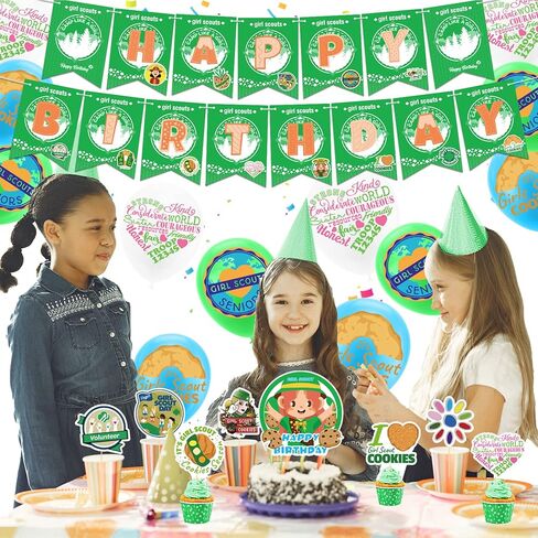 زينة حفلات اعياد الميلاد للفتيات الكشافة تتضمن لافتة عيد ميلاد سعيد وبالونات لاتكس واعواد علوية للكب كيك لتزيين حفلات اعياد الميلاد بطابع الكشافة in Kuwait