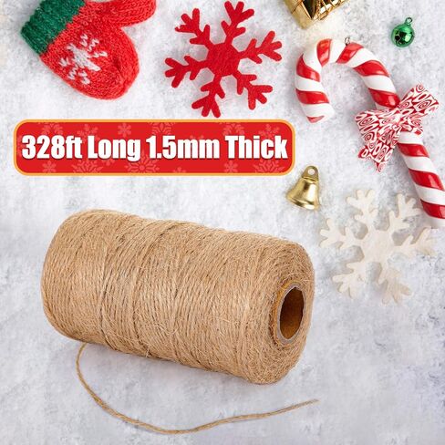 خيط الجوت الطبيعي بطول 328 قدم من Blisstime و100 قطعة من بطاقات هدايا عيد الميلاد، ملصقات أسعار من ورق الكرافت باللون البني لتغليف هدايا عيد الميلاد in Kuwait