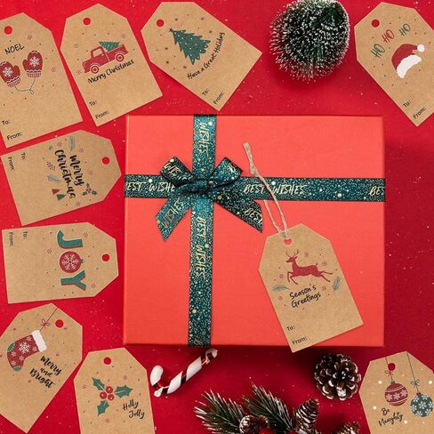 خيط الجوت الطبيعي بطول 328 قدم من Blisstime و100 قطعة من بطاقات هدايا عيد الميلاد، ملصقات أسعار من ورق الكرافت باللون البني لتغليف هدايا عيد الميلاد in Kuwait