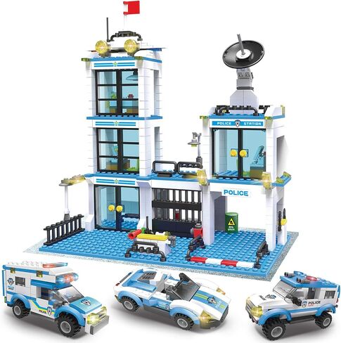 Liberty Imports Rescue City Police Station Building Blocks Set | City Police Toy Bricks Kit with Emergency Police Patrol Cars and Vehicles | Storage Box with Lid for Kids in Kuwait