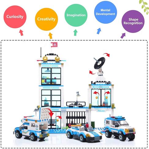 Liberty Imports Rescue City Police Station Building Blocks Set | City Police Toy Bricks Kit with Emergency Police Patrol Cars and Vehicles | Storage Box with Lid for Kids in Kuwait