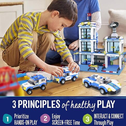 Liberty Imports Rescue City Police Station Building Blocks Set | City Police Toy Bricks Kit with Emergency Police Patrol Cars and Vehicles | Storage Box with Lid for Kids in Kuwait