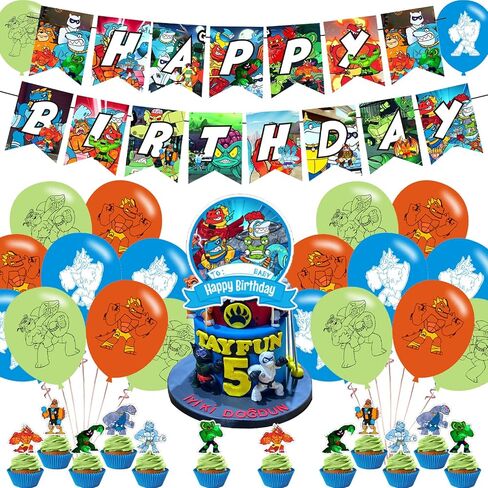 heroes goo jit zu Theme Birthday Party Decorations,heroes goo jit zu Party Supply Set for Kids with 1 Happy Birthday Banner , 12 Cupcake Toppers,18 Balloons for Party Decorations in Saudi Arabia