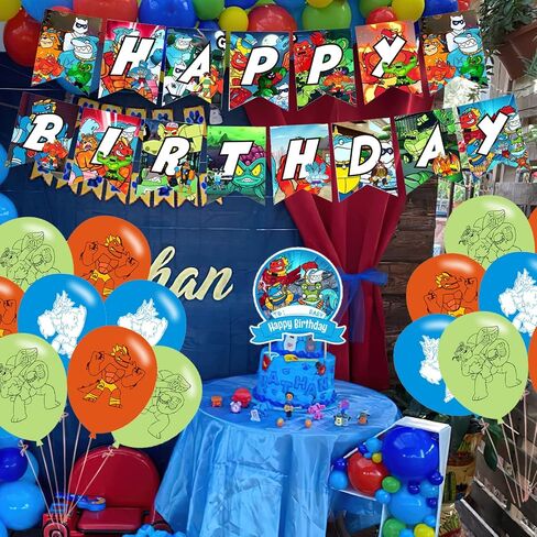 heroes goo jit zu Theme Birthday Party Decorations,heroes goo jit zu Party Supply Set for Kids with 1 Happy Birthday Banner , 12 Cupcake Toppers,18 Balloons for Party Decorations in Saudi Arabia