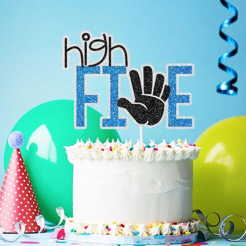 Blue Glitter Happy 5th Birthday Cake Topper 5 Anniversary Theme child Party Decoration Supplies, Black in Saudi Arabia