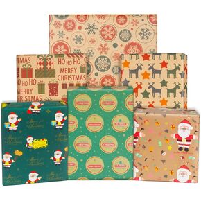 nepog ورق تغليف هدايا عيد الميلاد، ورق تغليف عيد الميلاد 12 ورقة في 6 تصاميم مطوية مسطحة 20x28 بوصة لكل ورقة، سانتا دير ندفة الثلج عيد ميلاد سعيد هدية عيد الميلاد مجموعة كرافت التفاف للأطفال الفتيات الفتيان in Kuwait