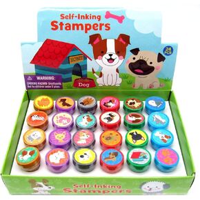 Tiny Mills 24 Pcs Dog and Puppies Stampers for Kids Assorted Stamps for Kids Self Ink Stamps Dog Puppy Birthday Party, Puppy Party Favors, Goody Bag Filler Treats, Classroom Rewards