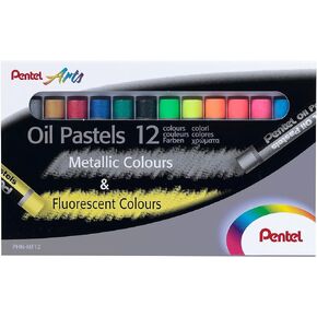 Pentel Fluorescent and Metallic Oil Pastels Set of 12 Assorted Colours, PHN-MF12 in Saudi Arabia