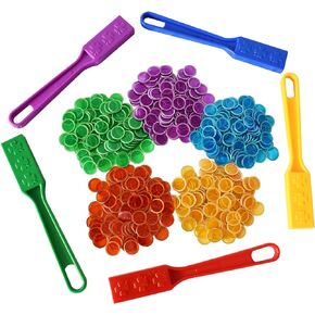 Yuanhe Magnetic Bingo Chips Set - 5 Colors Magnetic Wands with 500 Metal Chips for Counting and Sorting, Educational Activities