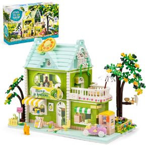 SATHIBI Flower House Building Sets with LED Light, City Lime Tea Shop Model Collectible Display, Creative Toy Gift for Adults Kids Boys Girls Age 6+, Mini Building Blocks (1350 PCS) in Kuwait