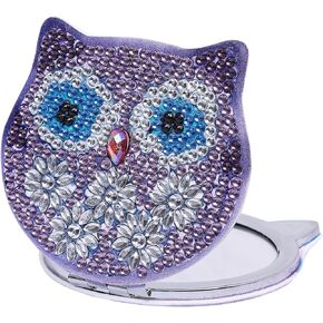 مرآة رسم فنية ماسية 5D DIY من JmhNewhope، مرآة مدمجة للفن الماسي، مرآة مكياج جيب للسفر مع غطاء ماسي كريستالي، مرآة محفظة قابلة للطي بنمط البومة للمحافظ النساء والفتيات والأطفال in Kuwait