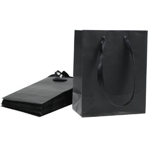 12pc Extra Small Gift Wrap Paper bags with Ribbon Handles(4.5x5.5x2.5in), for Party Favors, Baby Shower, Weddings,Holidays,Graduation,Birthdays,Celebrations,Bridesmaids Gifts,Bulk Solid Color (black)