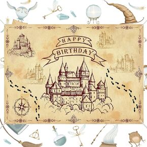 7x5ft Wizard Birthday Backdrop Wizard Happy Birthday Party Decoration Backdrop Happy Birthday Witch Party Theme Decoration Supplies for Boy Girl Birthday Party Banner Wizard Wall Decor