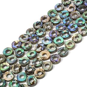10mm Natural Abalone Shell Hollow Circle Flat Round Ring-Shape Donut Beads Strand 16 Inch for Jewelry Making