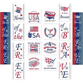 16 PCS 4th of July Patriotic Stencils for Painting on Wood Wall, Patriotic Welcome Porch Sign Stencils, USA Theme Pattern Templates for DIY Home Decorations, Paint Wood Signs in Kuwait