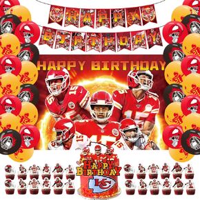 Chiefs Birthday Decorations 51PCS 𝓚𝓪𝓷𝓼𝓪𝓼 𝓒𝓲𝓽𝔂 Chiefs Birthday Party Supplies Include 1 Banner 1 Backdrop 1Cake Topper 24 Cupcake Toppers 24 Balloons in Saudi Arabia