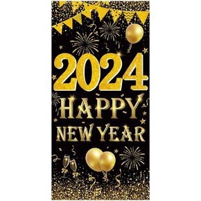 Happy New Year Banner 2023 Decorations Yard Sign Black Gold Backdrop Decoration, Large New Year Banner for Indoor Outdoor New Years Eve Holidays Party Outside Decor Supplies in Kuwait