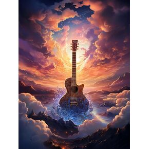 Cuneai DIY 5D Diamond Painting Guitar, Paint with Diamonds Art Sunset Crystal Embroidery Cross Stitch Round Drill by Number Kits for Home Wall Decoration Handicrafts 12x16 inch 66 in Kuwait