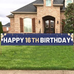 Happy 18th Birthday Banner Blue, Large 18th Bday Sign, 18th Birthday Party Outdoor Decoration for Boy Men（9.8 x 1.6 feet）