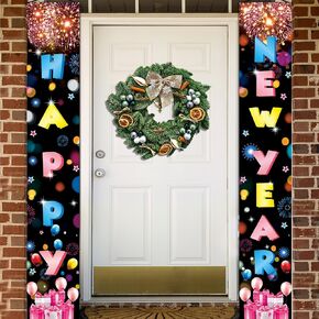 72x12 بوصة نينو سنة جديدة سعيدة باب راية، 2PCS الألعاب النارية السنة الجديدة باب راية، سنة جديدة سعيدة راية لرأس السنة الجديدة لوازم الحفلات الصينية عشية رأس السنة الجديدة سنة جديدة سعيدة خلفية in Kuwait