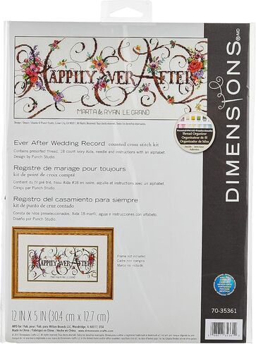 Dimensions 'Ever After' Counted Cross Stitch Kit Personalized Wedding Gift, 18 Count Ivory Aida Cloth, 12'' x 5'' in Saudi Arabia