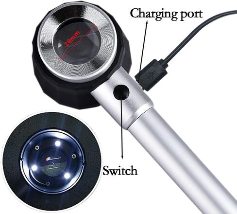 نظارات مكبرة بمقياس 10X 30X مع مسطرة إضاءة LED عدسة مكبرة معدنية لعملات النسيج وطوابع العملات خريطة المجوهرات وحقيبة يد in Kuwait