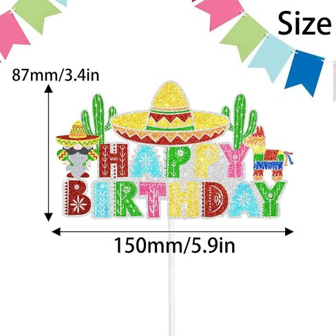 Let's Fiesta Cake Topper Mexico Fiesta Theme Cactus Sombrero Mustache Pinata Poncho Guitar Maracas Chili Festival Cinco de Mayo Party Decorations, Black in Saudi Arabia