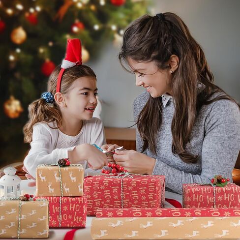 AhfuLife 2 Rolls Christmas Wrapping Paper - 17 Inch × 49.2 Feet Per Roll, Recyclable Kraft Xmas Wrapping Paper Roll for Kids Christmas Gift Box Birthday Party Decoration -138 sq. ft. ttl (Christmas Tree) in Kuwait
