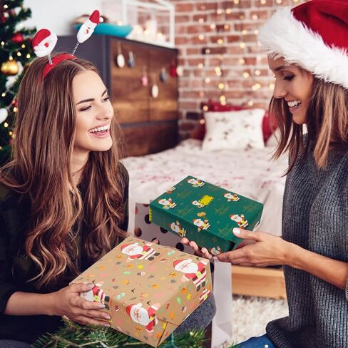 nepog ورق تغليف هدايا عيد الميلاد، ورق تغليف عيد الميلاد 12 ورقة في 6 تصاميم مطوية مسطحة 20x28 بوصة لكل ورقة، سانتا دير ندفة الثلج عيد ميلاد سعيد هدية عيد الميلاد مجموعة كرافت التفاف للأطفال الفتيات الفتيان in Kuwait