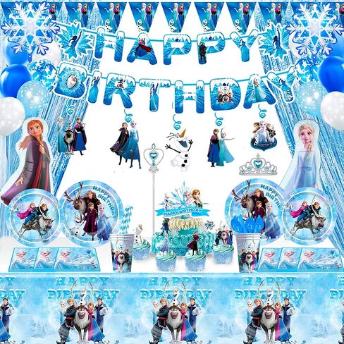 لوازم حفلات اعياد الميلاد من فرو-زن، مجموعة من 145 قطعة من ديكورات الحفلات وادوات المائدة من فرو-زين - اطباق حفلات ومناديل واكواب ومفرش طاولة وبالونات ولافتة تاج وعصا وغيرها من فرو-زين in Kuwait