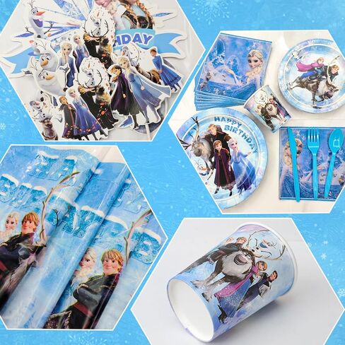 لوازم حفلات اعياد الميلاد من فرو-زن، مجموعة من 145 قطعة من ديكورات الحفلات وادوات المائدة من فرو-زين - اطباق حفلات ومناديل واكواب ومفرش طاولة وبالونات ولافتة تاج وعصا وغيرها من فرو-زين in Kuwait