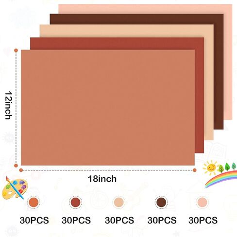 Sabary 150 Pieces Multicultural Construction Paper 12 x 18" Assorted Colors Skin Tone Designs Paper for Kids Scrapbook Cut Out Craft School Group Classroom Home, 5 Colors in Saudi Arabia
