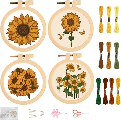 FREEBLOSS 4 Set 3.7'' Small Embroidery Kit with Cactus Patterns and Detailed Instructions, Embroidery Starter Kit for Beginners Cross Stitch Kits for Adults in Kuwait