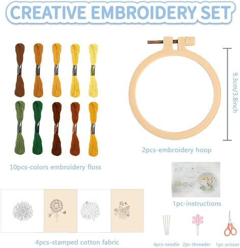 FREEBLOSS 4 Set 3.7'' Small Embroidery Kit with Cactus Patterns and Detailed Instructions, Embroidery Starter Kit for Beginners Cross Stitch Kits for Adults in Kuwait