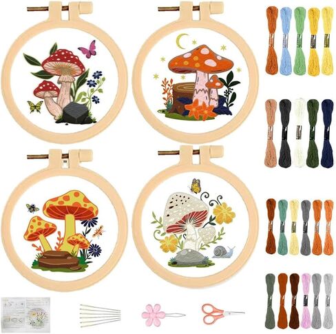 FREEBLOSS 4 Set 3.7'' Small Embroidery Kit with Cactus Patterns and Detailed Instructions, Embroidery Starter Kit for Beginners Cross Stitch Kits for Adults in Kuwait