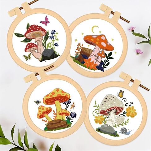 FREEBLOSS 4 Set 3.7'' Small Embroidery Kit with Cactus Patterns and Detailed Instructions, Embroidery Starter Kit for Beginners Cross Stitch Kits for Adults in Kuwait