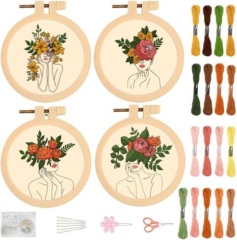 FREEBLOSS 4 Set 3.7'' Small Embroidery Kit with Cactus Patterns and Detailed Instructions, Embroidery Starter Kit for Beginners Cross Stitch Kits for Adults in Kuwait