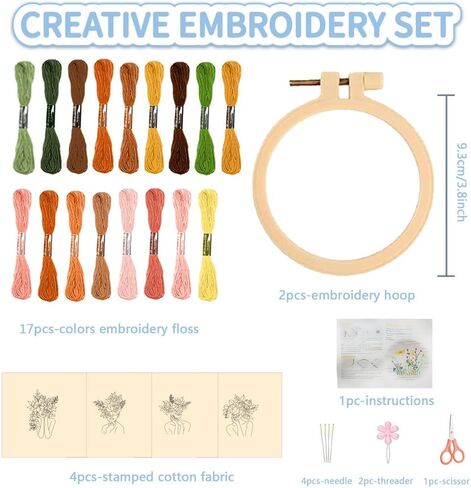 FREEBLOSS 4 Set 3.7'' Small Embroidery Kit with Cactus Patterns and Detailed Instructions, Embroidery Starter Kit for Beginners Cross Stitch Kits for Adults in Kuwait