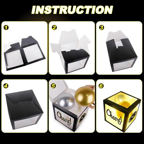 اوكي صناديق بالونات لحفلات ليلة رأس السنة الجديدة 2024 مع بالونات وخيوط اضاءة LED بلون اسود وذهبي لحفلات ليلة رأس السنة الجديدة لمستلزمات حفلات ليلة رأس السنة الجديدة 2023 in Kuwait