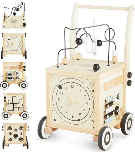 Beright Wooden Baby Walker Activity Cube, Wooden Toddler Toys, 6 in 1 Developmental Montessori Learning Educational Toys, First Birthday Gift in Kuwait
