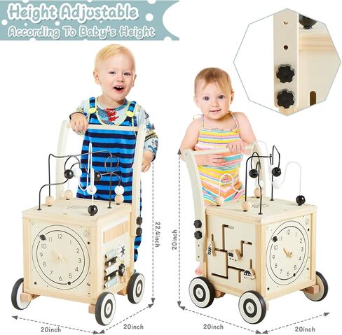 Beright Wooden Baby Walker Activity Cube, Wooden Toddler Toys, 6 in 1 Developmental Montessori Learning Educational Toys, First Birthday Gift in Kuwait