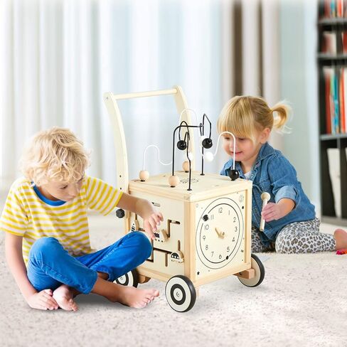 Beright Wooden Baby Walker Activity Cube, Wooden Toddler Toys, 6 in 1 Developmental Montessori Learning Educational Toys, First Birthday Gift in Kuwait